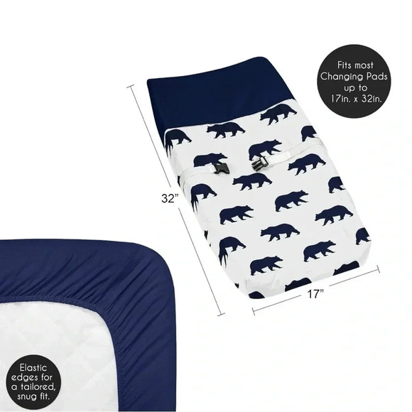 Changing Pad Cover Navy and White with Bears Design - Picture 6 of 6